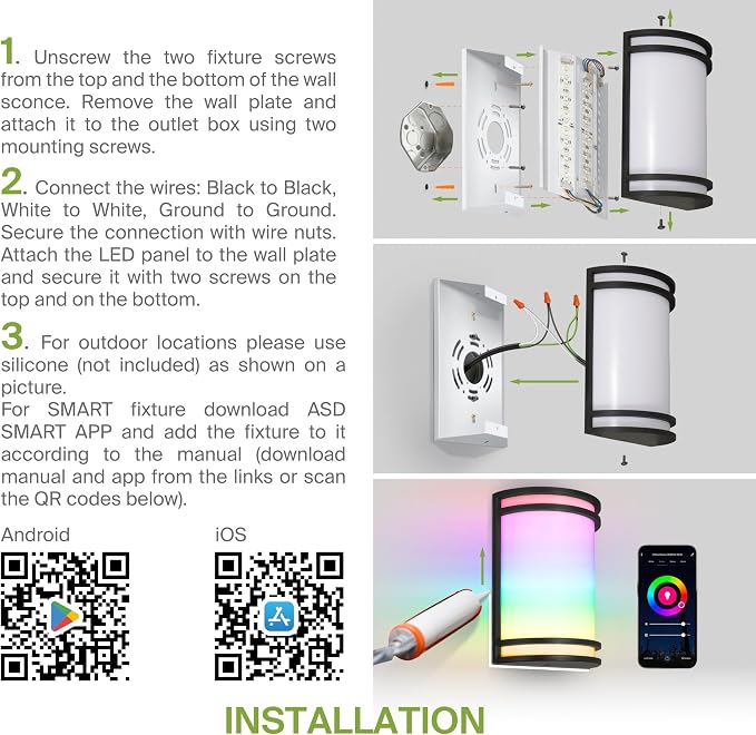 ASD 24 Inch Smart RGBW LED Outdoor Sconce Lights - 23W 120-277V 2700-6500K Nickel Exterior Lighting Fixtures, Remote Control Alexa Exterior Lights for House, Patio Wall Light Fixture ETL 2 Pack
