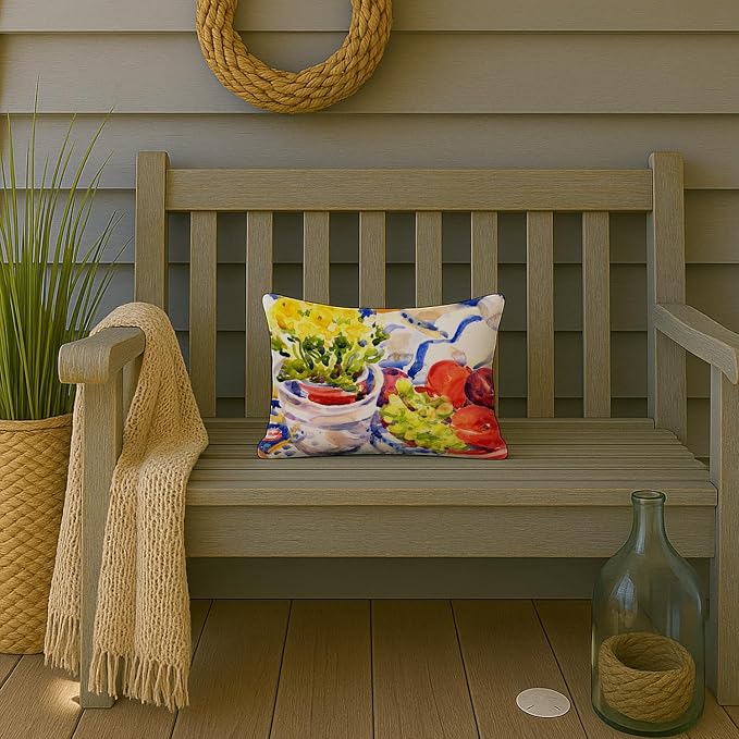 Caroline's Treasures 6037PW1216 Apples, Plums and Grapes with Flowers Canvas Fabric Decorative Pillow Machine Washable, Indoor Outdoor Decorative Pillow for Couch, Bed or Patio, 12HX16W