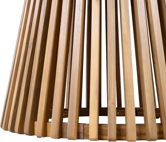 Christopher Knight Home Briar Farmhouse Acacia Wood Round Dining Table, Patio Dining Room Table with Unique Wooden Base for Backyard/Garden, Slatted Design Outdoor Dining Table, Light Teak