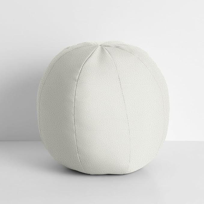 Sorra Home Boucle Outdoor Knife Edge Ball Single Pillow, 10 in W x 10 in H x 10 in D, White