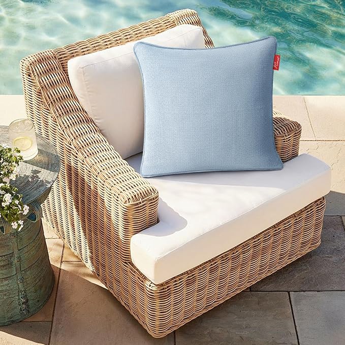 Pack of 4 Outdoor Throw Pillows,16x16 Inch All-Weather Water-Resistant Patio Pillows with Inserts,Decorative Pillows for Patio Furniture,Couch,Sofa,Poolside,Light Blue