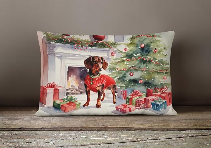Caroline's Treasures DAC2642PW1216 Dachshund Cozy Christmas Throw Pillow Machine Washable, Indoor Outdoor Decorative Pillow for Couch, Bed or Patio, 12HX16W