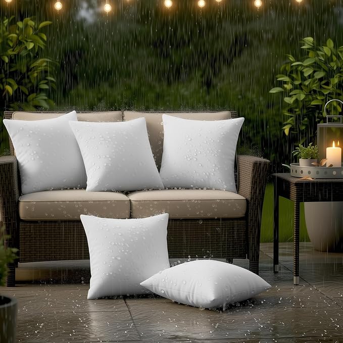 Utopia Bedding 18x18 Outdoor Pillows, Water Resistant Throw Pillows, 4-Pack | Outdoor Throw Pillows, Water Repellent, Decorative Pillow for Patio Furniture & Porches, Plush & Supportive, Pack of 4, White