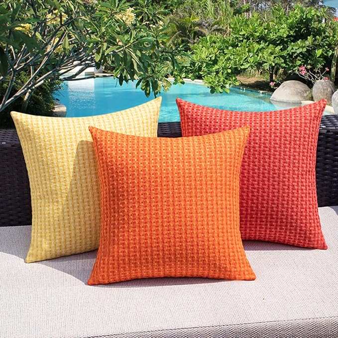 Kevin Textile Outdoor Waterproof 22"x22" Pillow Covers 2 Pack, Yellow | Water Resistant Weaving Faux Linen Texture Throw Pillow Covers, Outside Decorative Pillowcases for Garden Patio Balcony Couch