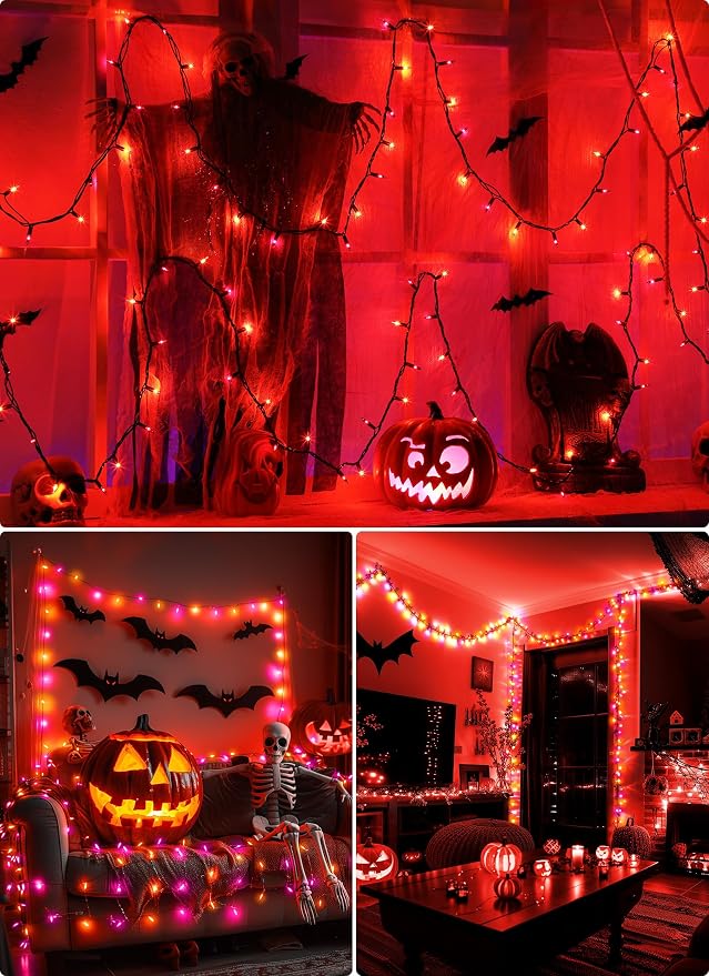 2 Pack Orange & Purple Halloween Mini Lights, 10 Ft 50 Count String Lights | Total 100 Count Incandescent, Connectable Halloween Light for Haunted House Party Holiday Window Indoor Decoration