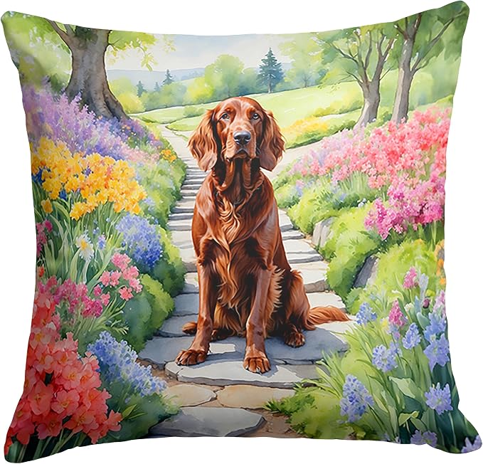 Caroline's Treasures Irish Setter Spring Path Throw Pillow Machine Washable, Indoor Outdoor Decorative Pillow for Couch, Bed or Patio, 14Hx14W