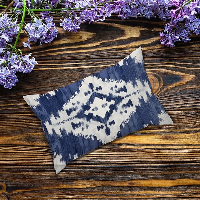 Set of 2 Navy Blue Grey and Beige Ikat Pattern Print Pillow Cases 12x18in Cushion Covers Farmhouse Pillows Covers for Couch Living Room Office Soft Rectangle Accent Pillowcase for Kids