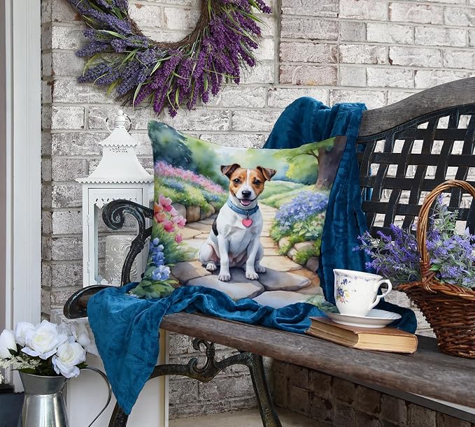 Caroline's Treasures Jack Russell Terrier Spring Path Throw Pillow Machine Washable, Indoor Outdoor Decorative Pillow for Couch, Bed or Patio, 18Hx18W