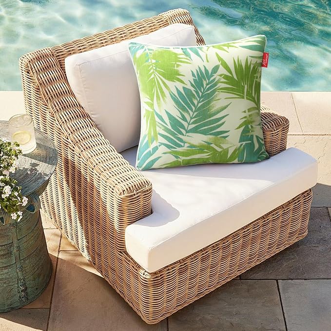 Pack of 4 Outdoor Throw Pillows,16x16 Inch All-Weather Water-Resistant Patio Pillows with Inserts,Decorative Pillows for Patio Furniture,Couch,Sofa,Poolside,Green Leaf