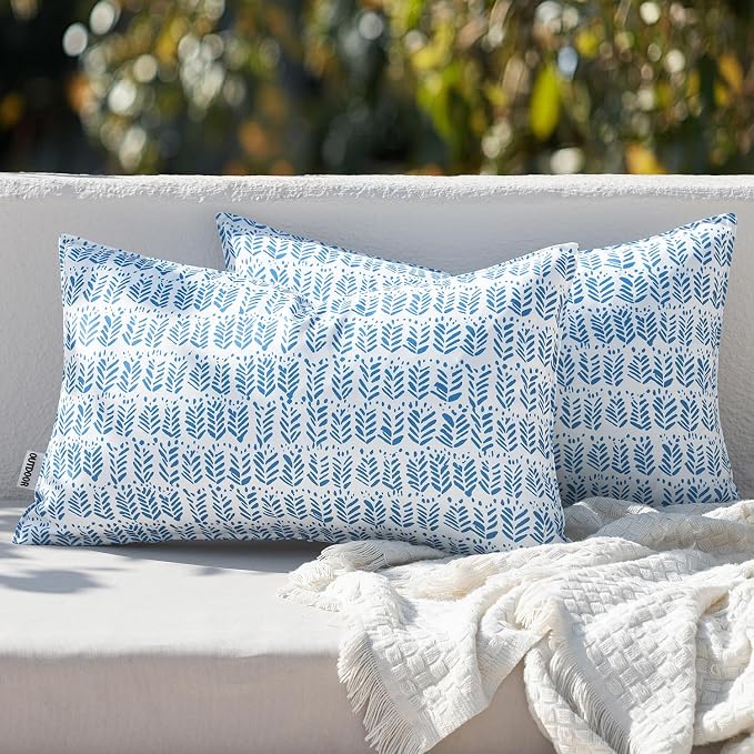 MIULEE Outdoor Pillows with Inserts Set of 2 18x18 Inch Dark White | Patio Waterproof Fade Resistant Fluffy Throw Pillows Decorative Garden Natural Accent Leaves Cushion for Home Sofa Decor