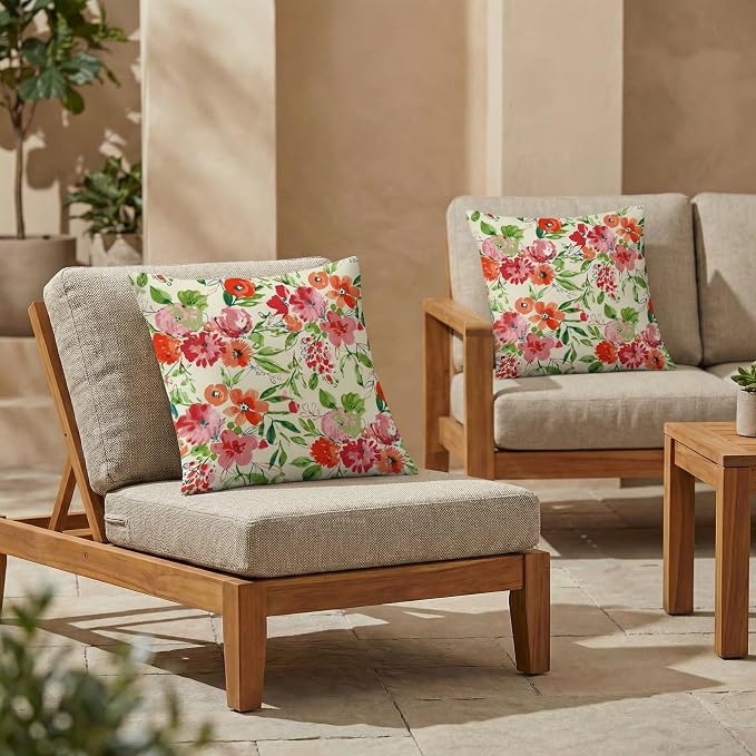 RSH DECOR Square Throw Pillows Set of 2, 20" x 20", All-Weather Pillows, Bettina Garden, Made in USA