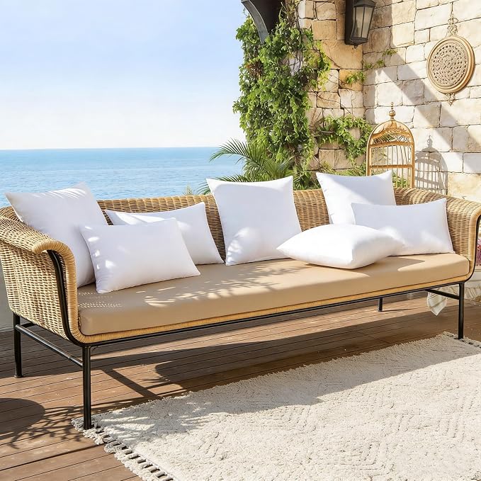 JOJOGOGO 18x18 Outdoor Throw Pillow Inserts Waterproof Set of 4, 18 x 18 White Water Resistant Decorative Pillows for Couch Porch and Patio Furniture