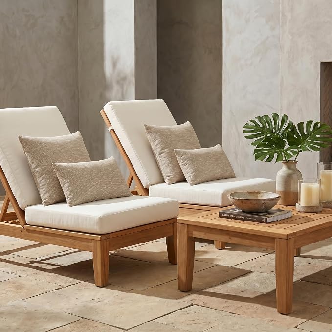 RSH DECOR: Sunbrella Lumbar & Square Pillows Set of 4 | 20" x 12" & 17" x 17" | Water and Fade-Resistant Fabric | Outdoor Throw Pillows for Patio Furniture | Made in USA (Soft Cloud Chenille Burlap)