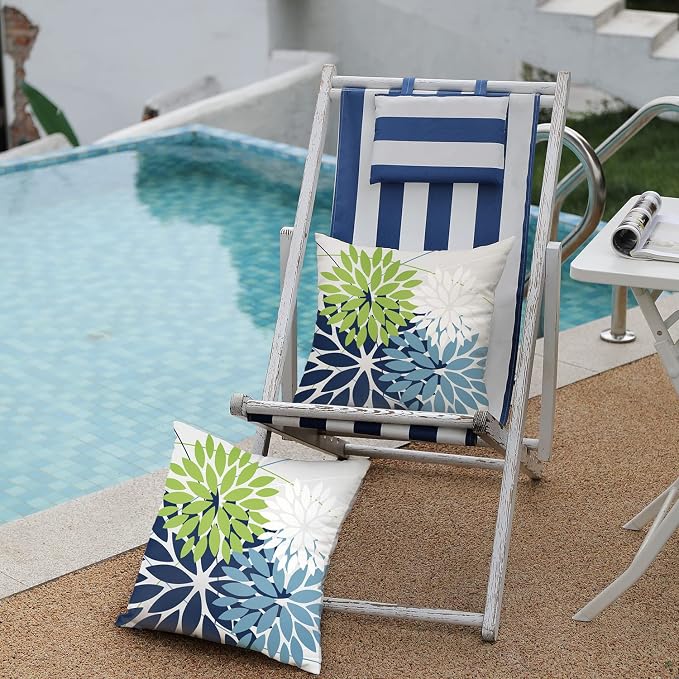 DFXSZ Pack of 2 Outdoor Waterproof Throw Pillow Covers 22x22 Green Blue | Polyester Colorful Spring Summer Floral Decorative Cushion Cases(NO INSERT),For Couch Patio Funiture Garden Home Decor