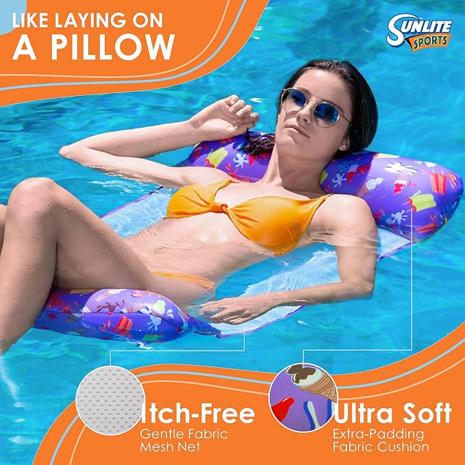 Sunlite Sports 114" x 89" Inflatable Water Mat Pool Float, Floating Raft for Swimming Pool, Beach and Lake, Ultimate Comfortable Lounging Mattress, Island Swim Floaty for Family Fun