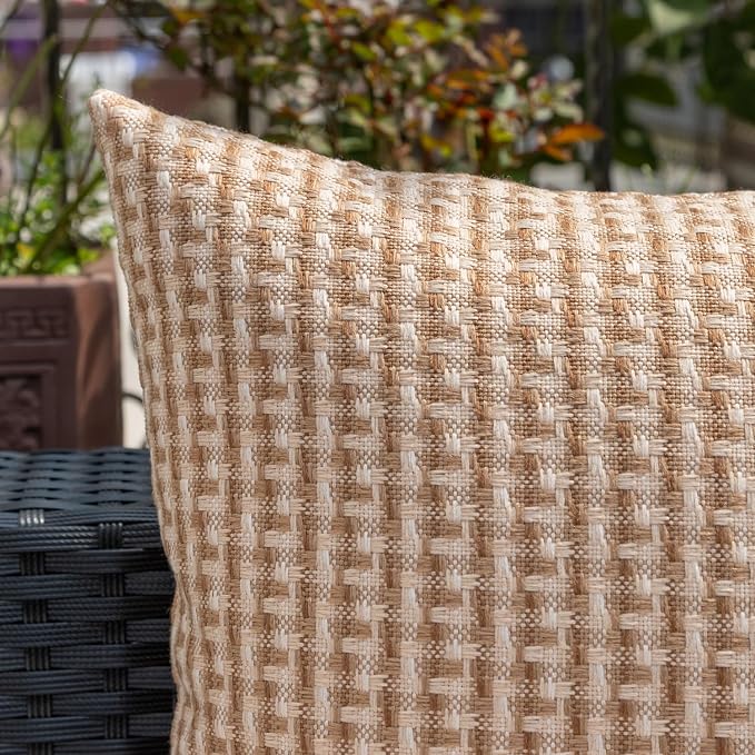 Kevin Textile Outdoor Waterproof 12"x24" Pillow Covers 2 Pack, Light Brown | Water Resistant Weaving Faux Linen Texture Throw Pillow Covers, Outside Decorative Pillowcases for Garden Patio Balcony Couch
