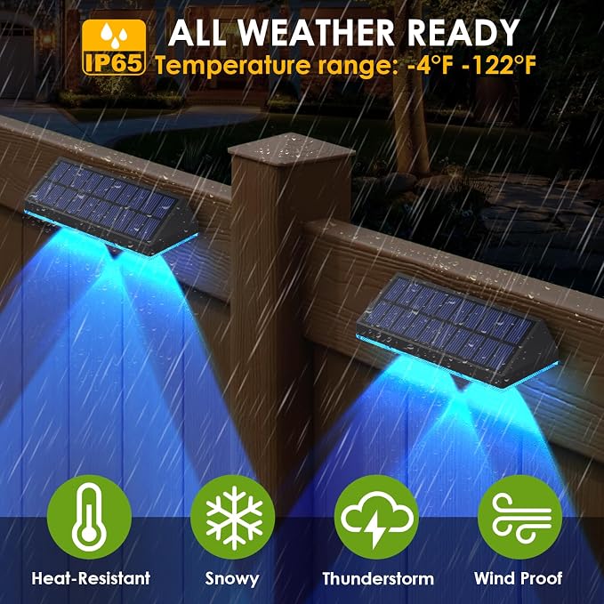 LIANGLOME Solar Fence Lights Outdoor, 2PK RGB Solar Lights for Outside Backyard, Patio, Deck Fence, Stair Handrail, Pool and Wall