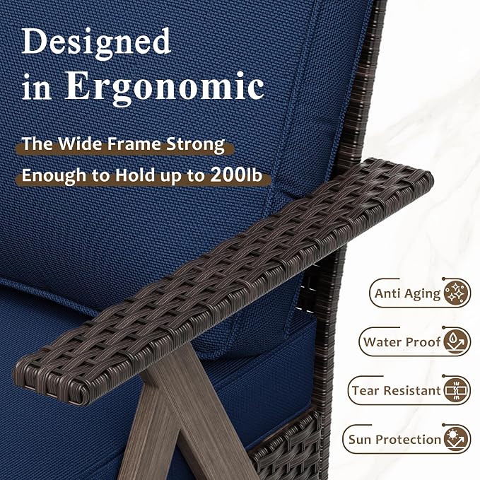 8 Pieces Patio Furniture Set,Outdoor Loveseat Sofa & High Back Swivel Rocker Patio Chairs, Wicker Conversation Set with Coffee Table and Side Table for Deck Yard and Poolside