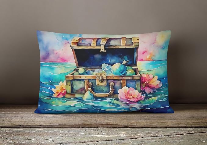 Caroline's Treasures DAC2836PW1216 Treasure Chest Throw Pillow Machine Washable, Indoor Outdoor Decorative Pillow for Couch, Bed or Patio, 12HX16W