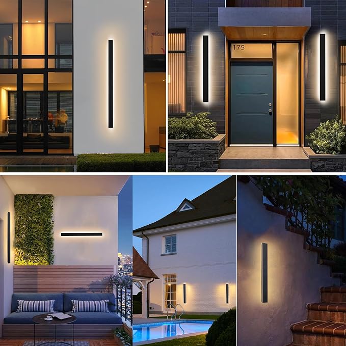 2 Pack Long Outdoor Wall Light 47.24 Inch Waterproof Ip65 Linear Wall Sconce, 38W Rectangular Frosted White Acrylic Exterior Lighting Fixture for House, Living Room, Porch, Garage