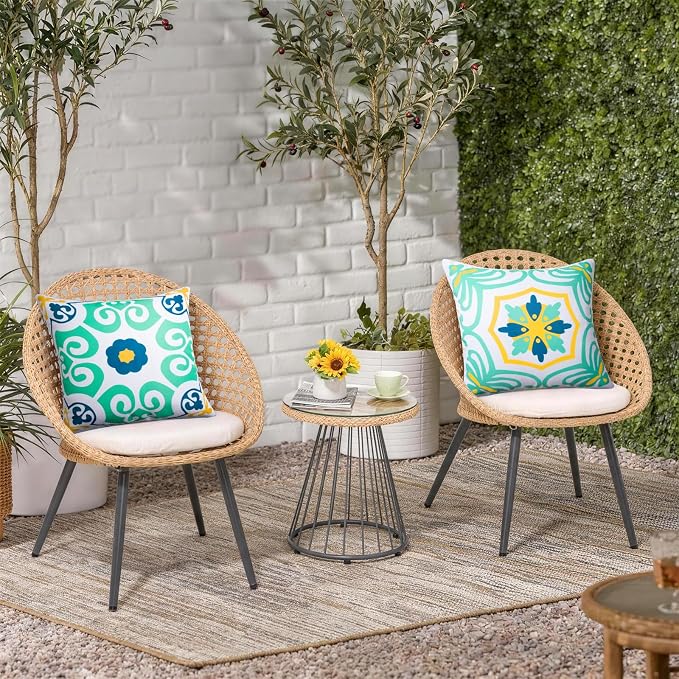 Waterproof Outdoor Pillow Covers, 4 Pack 18x18 Throw Pillow Covers | Blue Decorative Pillow Covers, Floral & Boho Print, Waterproof & Fade Resistant, Garden Cushion Case for Patio Furniture