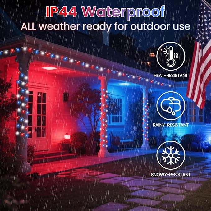 2 Pack 200LED Red White and Blue Lights Battery Operated, Fairy Lights | 66FT 4th of July String Lights with Timer, 8 Modes Waterproof Patriotic Twinkle Light Outdoor for Independence & Memorial Day