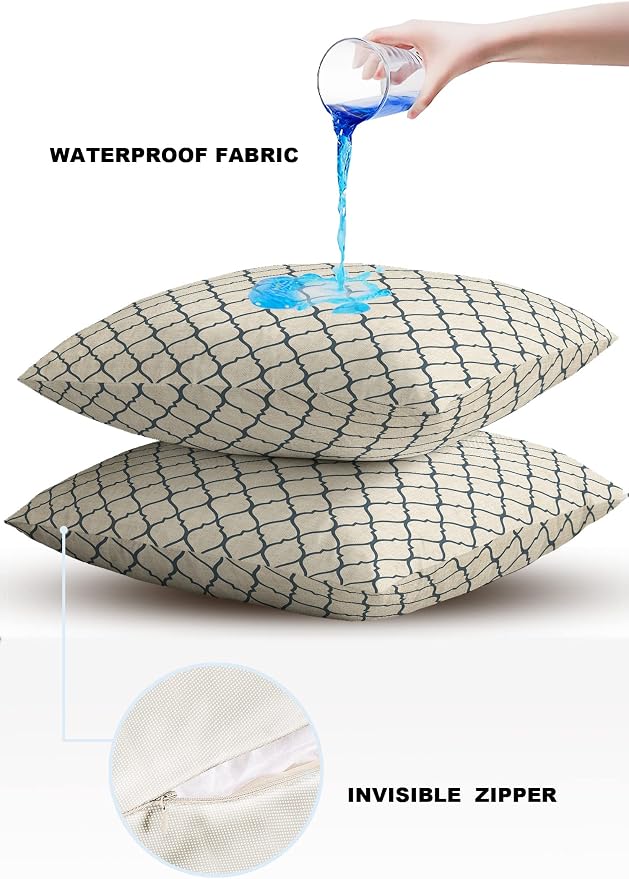 Dark Blue Moroccan Outdoor Pillow Shams Set of 2, Decorative Pillowcases Cushion Case, Soft Throw Pillow Covers Waterproof Pillow Case 20x20 Inch, Geometric Graphics Rustic Style