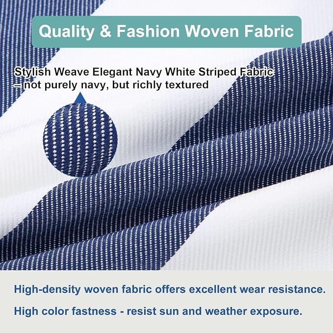 Outdoor Throw Pillow with Insert 18x18 Inch, Set of 2, Piping Edge Waterproof Fade Resistant Decorative Fluffy Pillows for Patio Furniture Chair Bench Couch Sofa - Navy White Striped