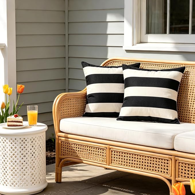 tiggell 2 Pack Outdoor Throw Pillows, Waterproof Throw Pillows with Inserts Decorative Square Pillows for Home Garden Patio Couch Balcony 16x16”