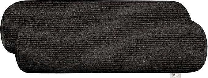 RSH DECOR: Neck Roll Pillows Set of 2 | 20” x 6” | Outdoor Bolster for Patio, Deck, Porch, or Poolside Furniture | Water & Fade-Resistant | Made in USA (Herringbone Black Stripe)