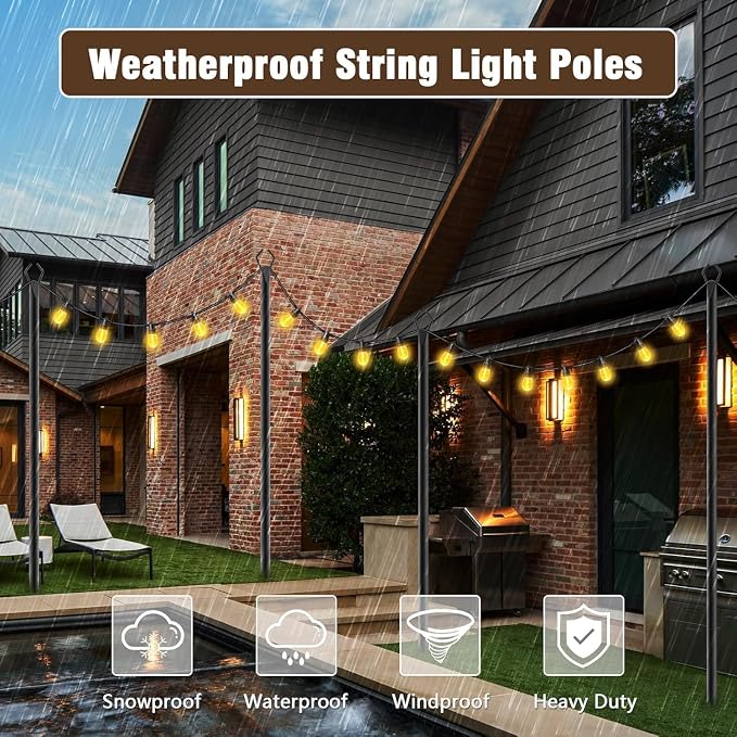 AILBTON 10 Pack 10Ft String Light Poles | Light Poles for Outside String Lights,Outdoor Light Poles with Fork,Metal Pole Stand for Patio,Backyard,Deck