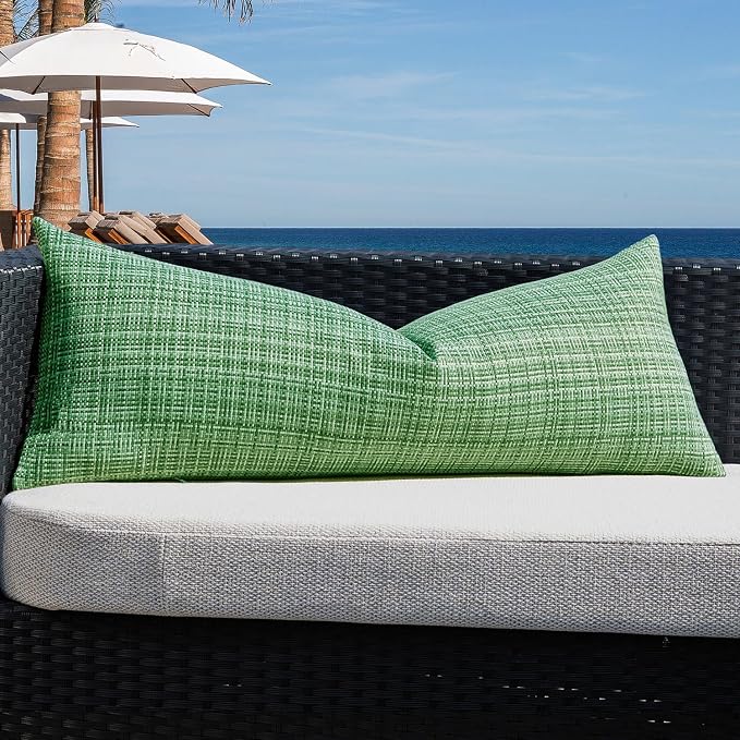 Kevin Textile Outdoor Waterproof 14"x36" Pillow Cover 1 Pack, Sage Green | Water Resistant, Faux Linen Yarn-dyed, Woven Texture Throw Pillow Covers for Tent Patio Garden Couch Sofa