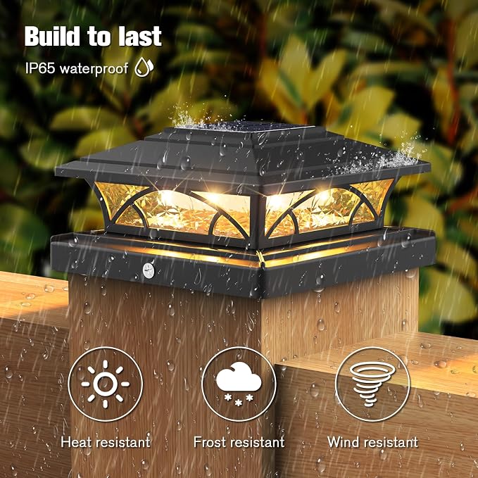 JOFIOS Solar Post Cap Lights Outdoor 6pack - Black Deck Fence Post Lights Solar Powered with 16LEDS 2 Lighting Modes, 4x4/5x5/6x6 Waterproof Fence Post Lights for Garden Patio Porch Backyard