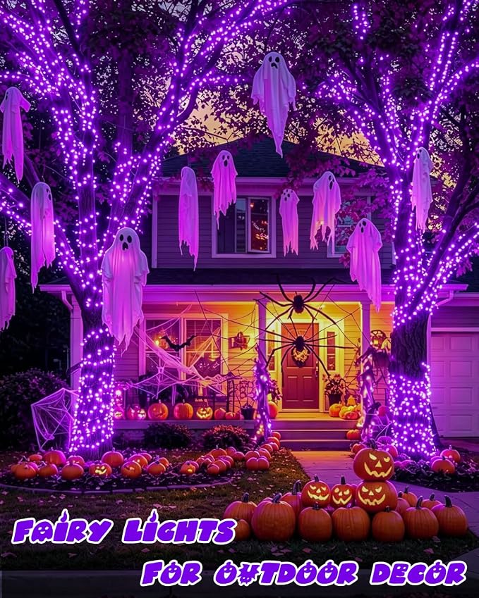 4 Pack 60 LED Fairy Lights Battery Operated with Timer 20FT Halloween Light | Purple, Cuttable Copper Wire, Waterproof Battery String Lights for Indoor Outdoor, Bedroom, Home, DIY, Halloween Decorations