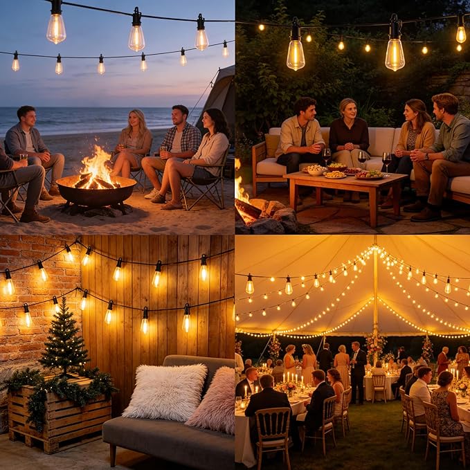 100ft Solar Lights Outdoor String light patio 30+2bulbs Shatterproof, solar String Lights Outdoor Waterproof with Remote ST38 Vintage Edison Bulbs,Waterproof Hanging Lights for Outside Backyard