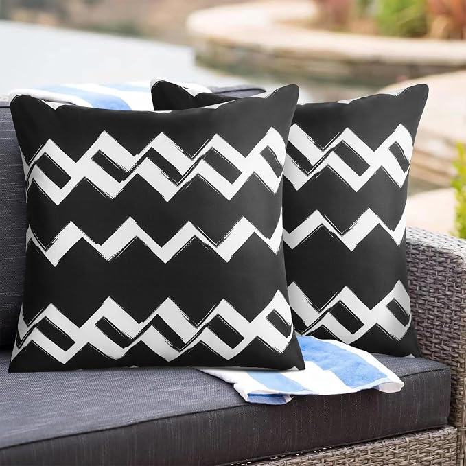 Adabana Outdoor Waterproof Geometric Pillow Covers Set of 2 18x18 Inch | Waterproof Throw Pillow Covers for Patio, Porch, Garden Furniture