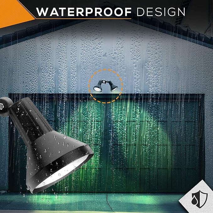 Ciata 15" Outdoor Security Flood Light 2 Head with Heavy Duty Cast Aluminum Body 150W PAR38 Weather Proof Grey Finish (2 Pack)