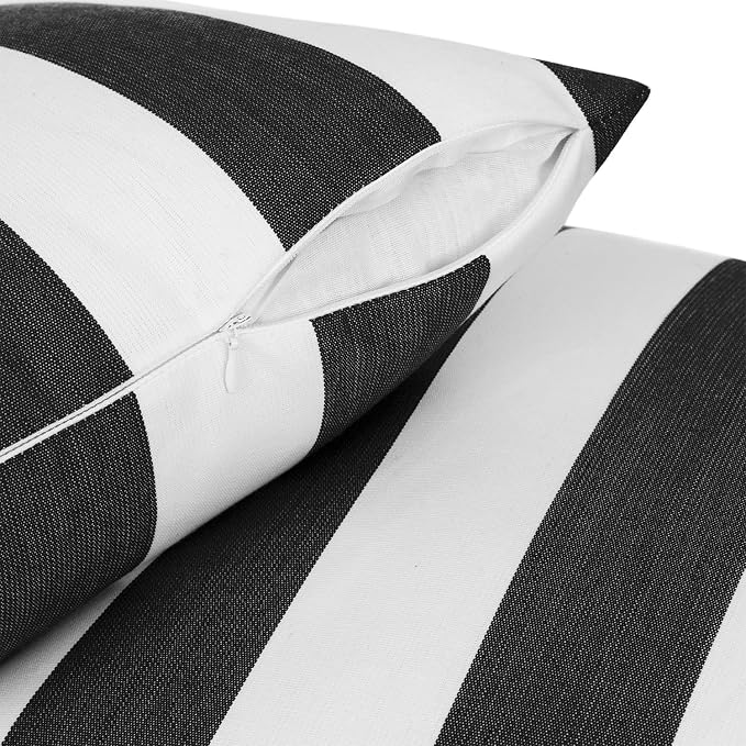 Sherry Kline Cabana Stripe Outdoor Throw Pillow Set of 2, 18x18 Inch Knife Edge Reversible Decorative Cushions, Indoor Outdoor Patio Accent Pillows, Made in USA - Black/White