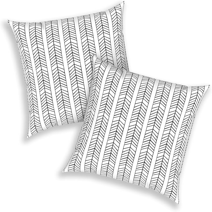 Pack of 2 Patio Throw Pillow Covers ONLY, Water Repellent Cushion Cases 20x20 Inch, Square Pillowcases for Outdoor Couch Decoration, HerringboneWhite