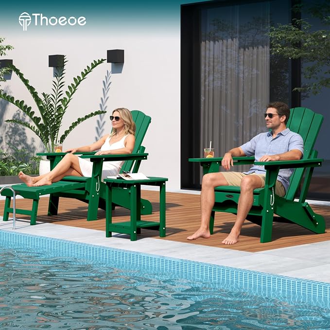 THOEOE Adirondack Outdoor Side Table, 2-Tier Sturdy Patio End Table Weather Resistant, Morden Side Table for Patio, Pool, Porch, Green