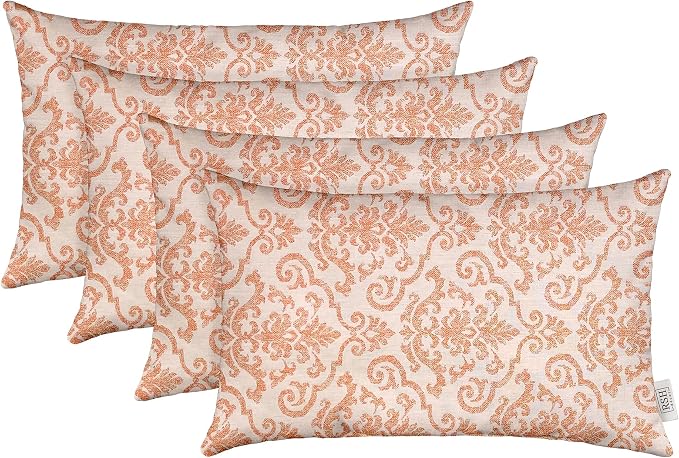 RSH DECOR: Sunbrella Jumbo Lumbar Throw Pillows Set of 4 | 26" x 16" | Indoor Outdoor for Patio Furniture | Water & Fade-Resistant | Includes Down-Alternative Inserts | Made in USA (Rialto Papaya)