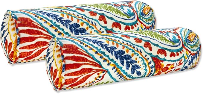Outdoor Waterproof Decorative Bolster Pillows with Inserts for Patio Furniture, 20x6 Inch Fade Resistant Patio Garden Neck Roll Cushions for Couch Bed Sofa, Paisley Multi