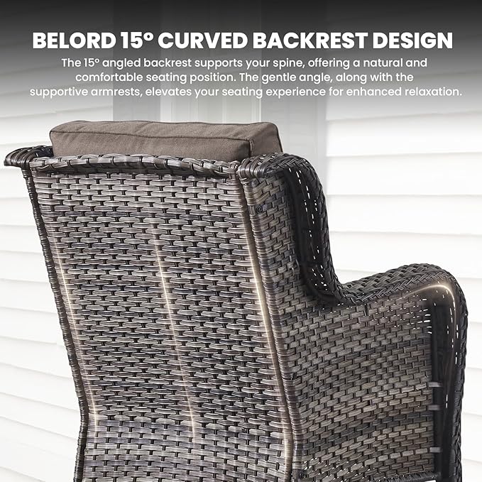 Belord High Back Patio Chairs Set of 2 - Gray Wicker Chairs Outdoor Seating, 4" Wide Armrests Rattan Outdoor Club Chair with Grey Removable Cushion for Deck Porch Backyard