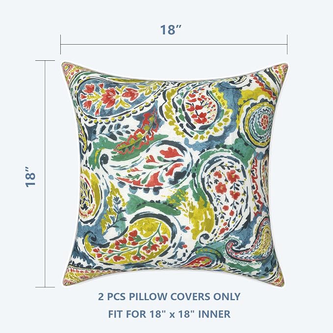 LVTXIII Outdoor Throw Pillow Covers Pack of 2 Patio Waterproof Pillow Cases Fade Resistant Accent Pillow Covers for Home and Garden Furniture Decoration, 18"x18", Paradise Paisley