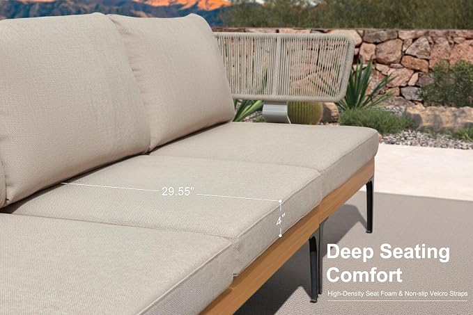 PURPLE LEAF Patio Furniture Set Outdoor Sectional Sofa with Cushions and Pillows Wicker L-Shaped 7 Pieces Aluminum Conversation Sets with Ottoman for Balcony Yard Garden Poolside, Oatmeal Greige