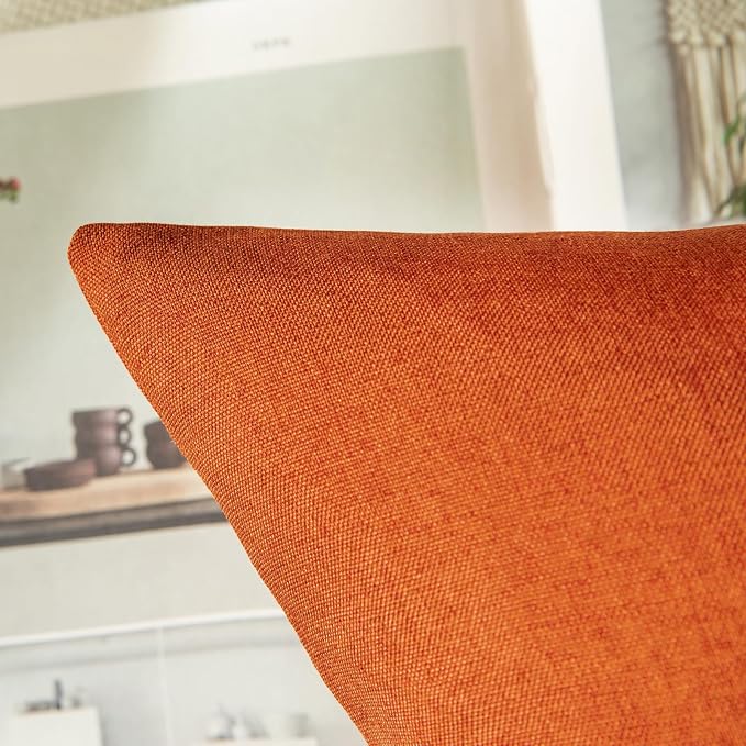 Outdoor Waterproof Throw Pillow Covers Orange 20x20 Set of 2 | Decorative Farmhouse Linen Pillowcases Solid Cushion Cases for Patio Tent Balcony Couch Sofa Living Room
