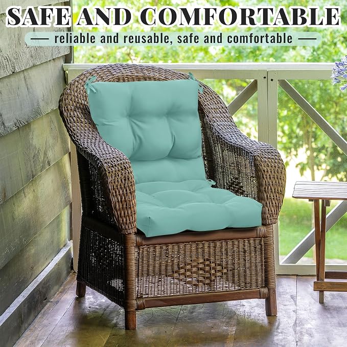 Marsui 4 Pcs Outdoor Indoor High Back Chair Cushions Patio Furniture Tufted Pillow with Ties Water-Resistant Replacement Outdoor Rocking Chair Cushions, 42 x 21 Inches (Light Green,Solid Color)