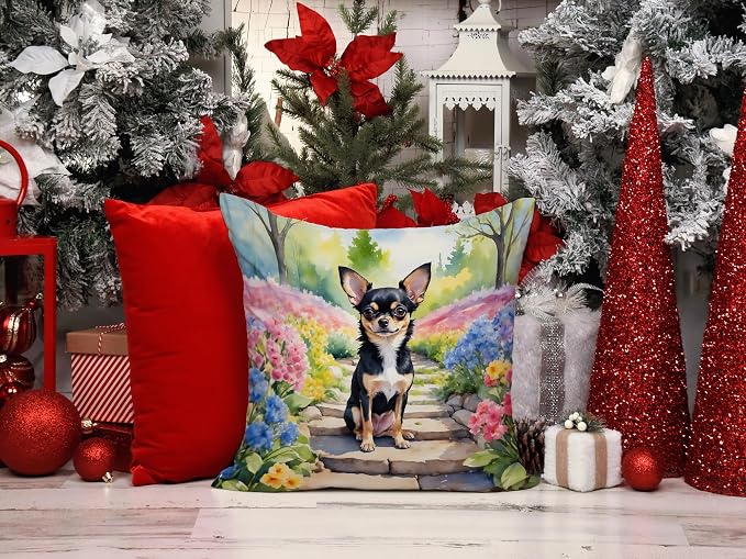 Caroline's Treasures Chihuahua Spring Path Throw Pillow Machine Washable, Indoor Outdoor Decorative Pillow for Couch, Bed or Patio, 14Hx14W