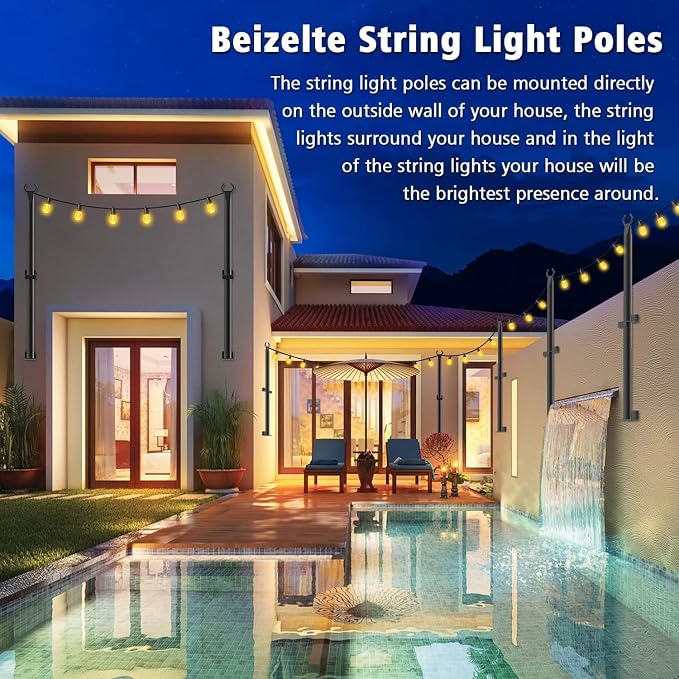 Beizelte 10 Pack 5Ft String Light Poles,Outside String Lights,Outdoor Light Poles,Metal Poles Stand for Patio,Backyard,Deck