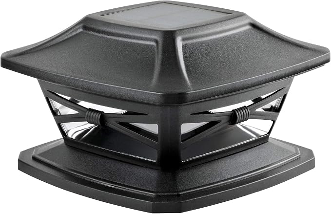 Davinci Flexfit Solar Outdoor Post Cap Lights, 4x4 5x5 6x6, Bright LED, 1PK | Slate Black, Wooden Posts, fence/deck/garden/patio, UV fade-protected plastic, auto-on, 7-8h, cordless, IP44, 25lm warm white